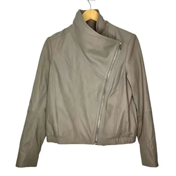 NWT Sam Edelman Grey Zip Up Genuine Leather Moto Jacket, Size S
